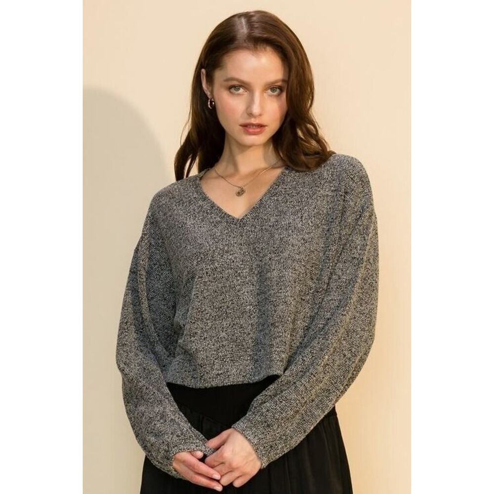 HYFVE Women's My Speed Long Sleeve Cropped V-Neck Sweatshirt in Black Large